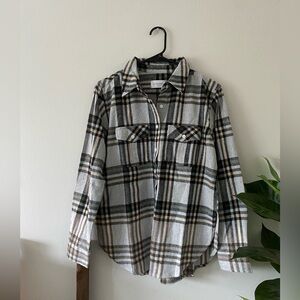 NWOT Panache Apparel Gray Black Plaid Cabincore 100% Cotton Button Down Size S